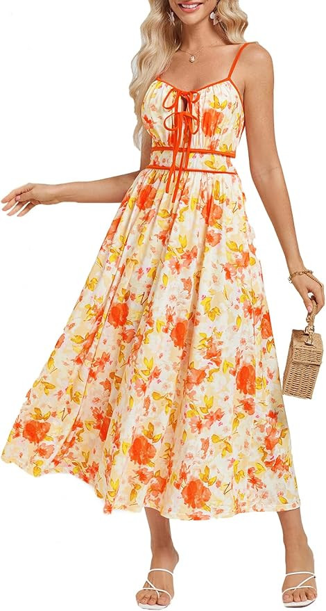 GRACE KARIN Women's 2025 Summer Casual Floral Boho Dress Spaghetti Strap Flowy Beach Maxi Dresses | Amazon (US)