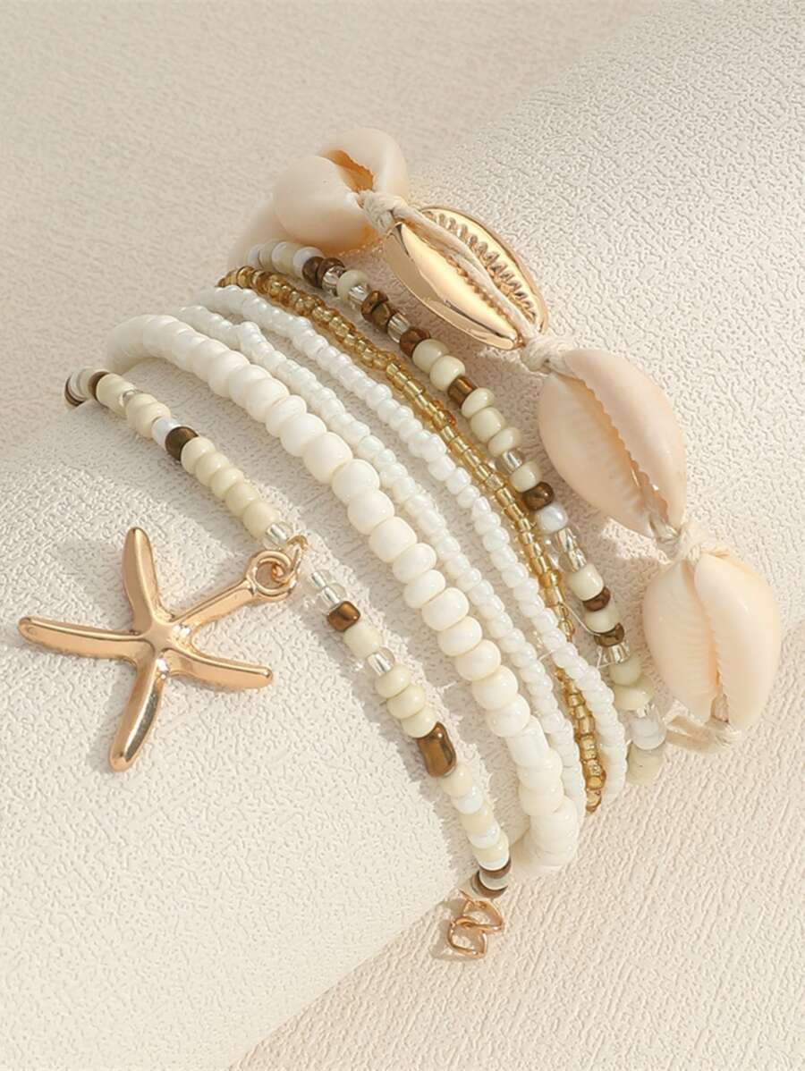 7 Piezas Pulseras Bohemias Con Concha, Cuentas Y Colgantes De Estrella De Mar Para Mujeres (los C... | SHEIN