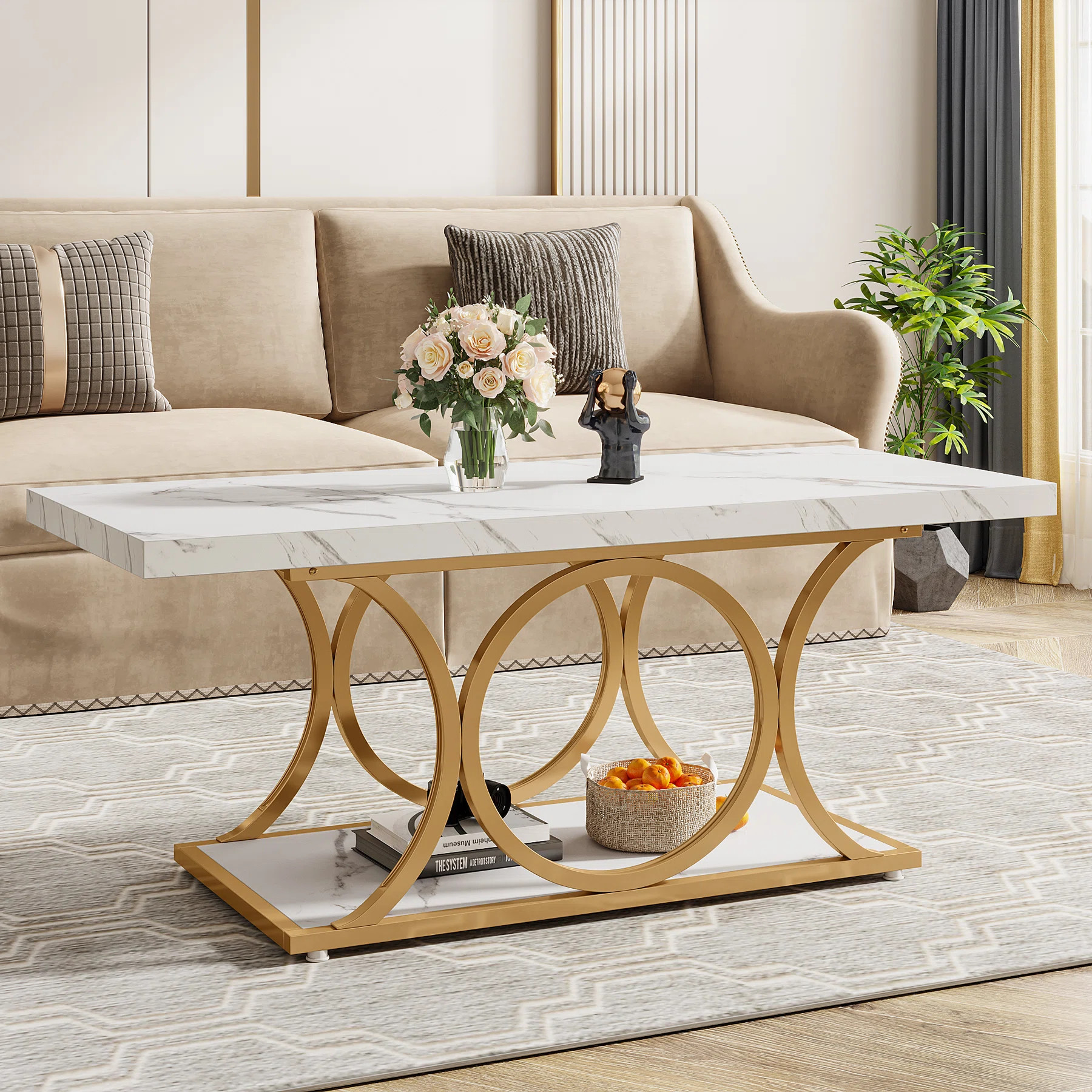 Mattheu Modern Rectangle Coffee Table, Faux Marble Coffee Table for Living Room | Wayfair North America