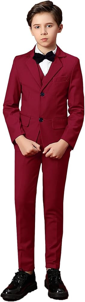 Yanlu 5 Piece Boy's Formal Suits Jacket+Vest+Pants+Shirt+Tie Kids Tuxedos 7 Colors | Amazon (US)