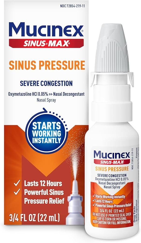 Mucinex Sinus-Max Severe Nasal Congestion Relief Sinus & Allergy Nasal Spray, 0.75 Fluid Ounce | Amazon (US)