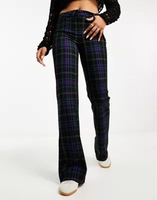 Weekday low rise flare trousers in check | ASOS (Global)