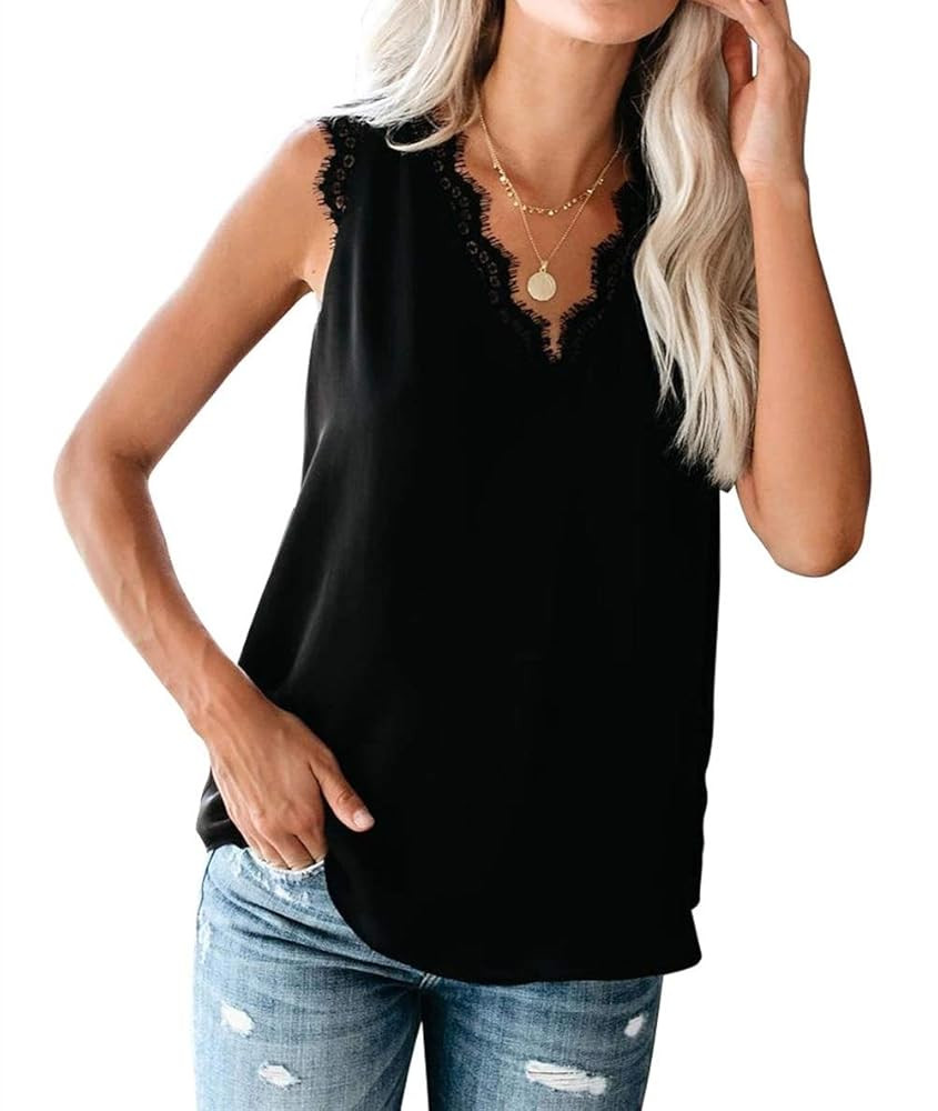 lime flare Sexy Summer Lace Trim Sleeveless Cami Tank Tops Dressy Camisole | Amazon (US)