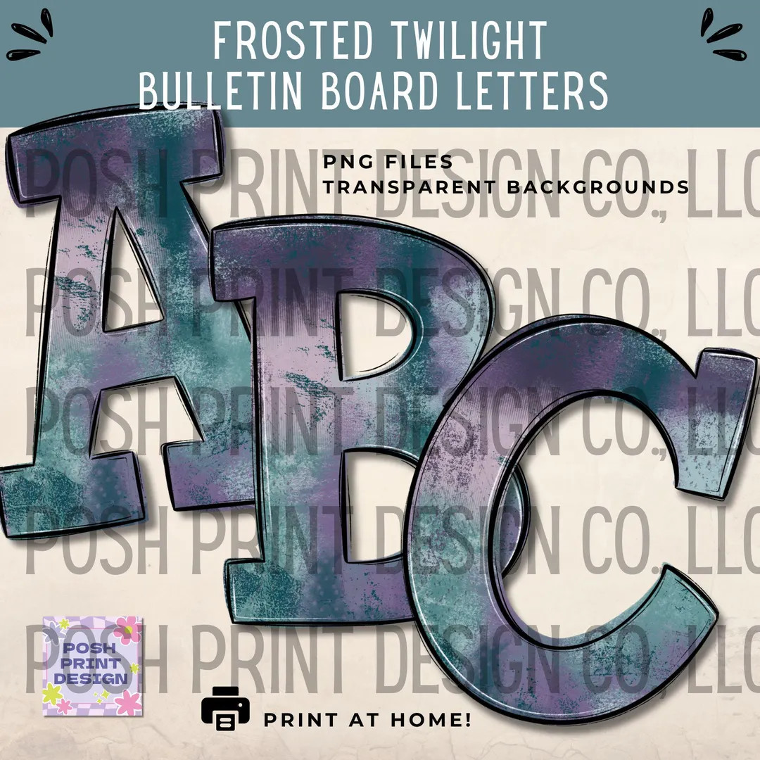 Frosted Twilight Alphabet Clip Art, Bulletin Board Letters, PNG Files, Digital Download, Commerci... | Etsy (US)
