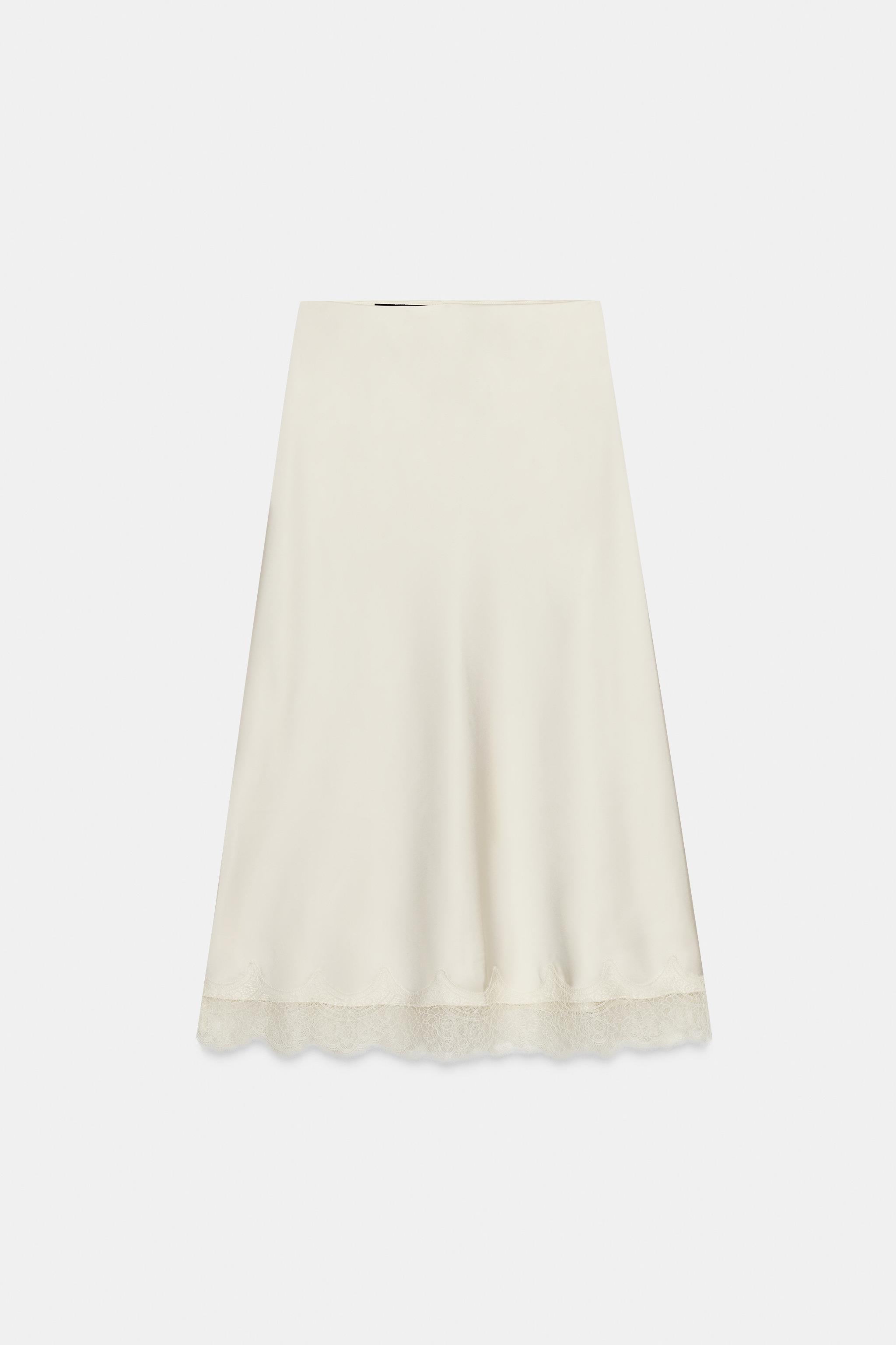 LACE TRIM SATIN MIDI SKIRT | Zara UK