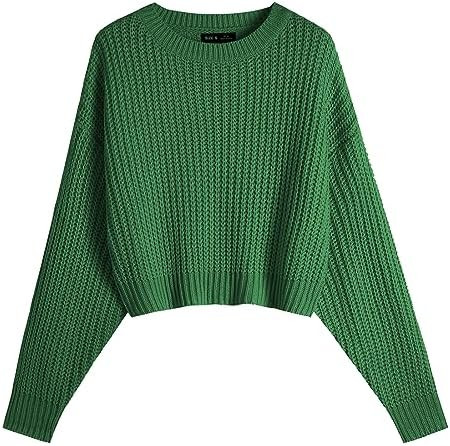 Ckikiou Spring Fall Crew Neck Batwing Cropped Sweater for Women Lightweight Soft Knitted Semi Sho... | Amazon (US)