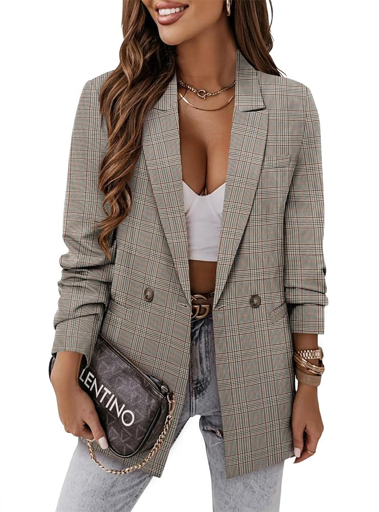 CRAZY GRID Women Business Casual Blazer Jacket Fashion with Lined Work Professional Suit Jacket | Amazon (US)