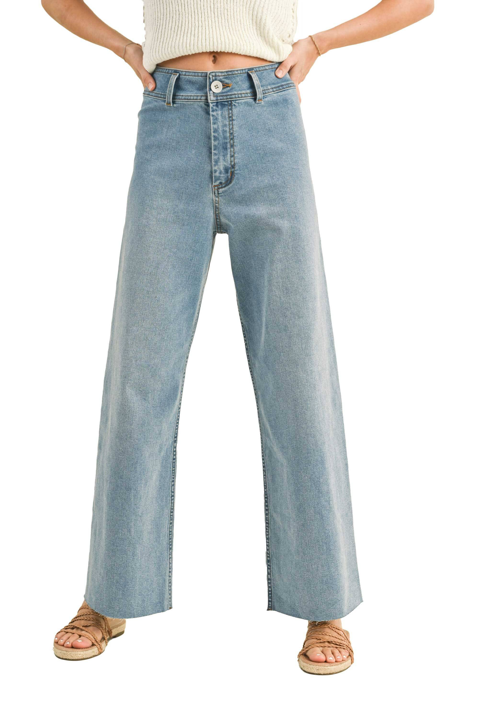 Miou Muse - Straight Wide Leg Denim Pants - MMP623 - Walmart.com | Walmart (US)