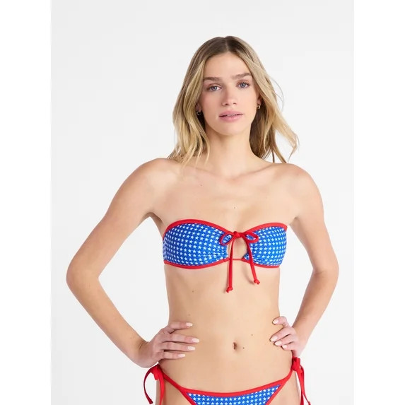 No Boundaries Stars and Stripes Reversible Bandeau Tie Front Swim Top, Women's XXS-XXL | Walmart (US)