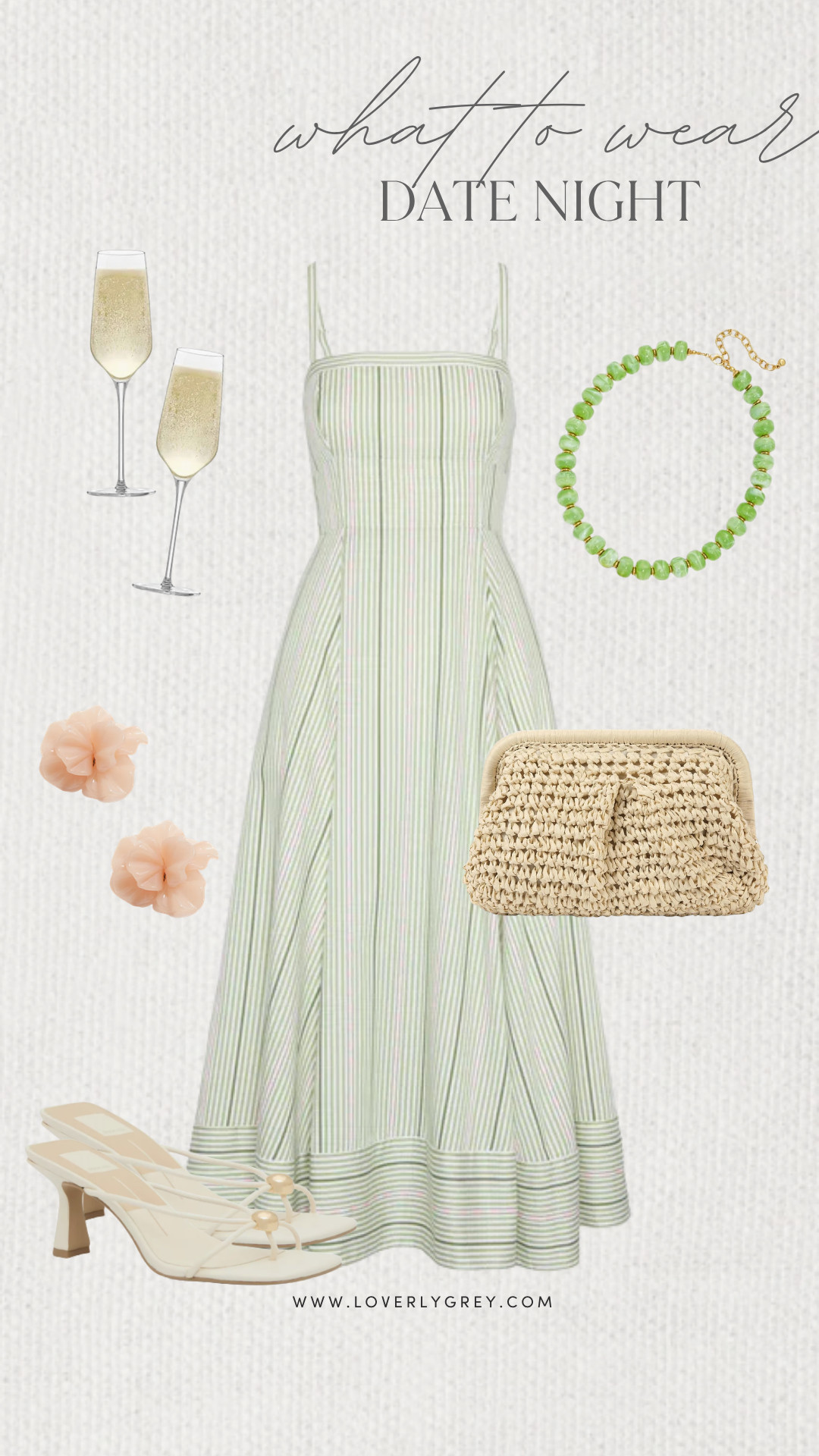 Loverly Grey, what to wear to date night!
I am loving this soft green striped dress for an elevated yet effortless look. I’d style it with delicate heels, a woven clutch, and statement earrings for the perfect evening outfit.
Loverly Grey, what to wear to date night. 

 #LTKdayinmylife #LTKgrwm #LTKootd