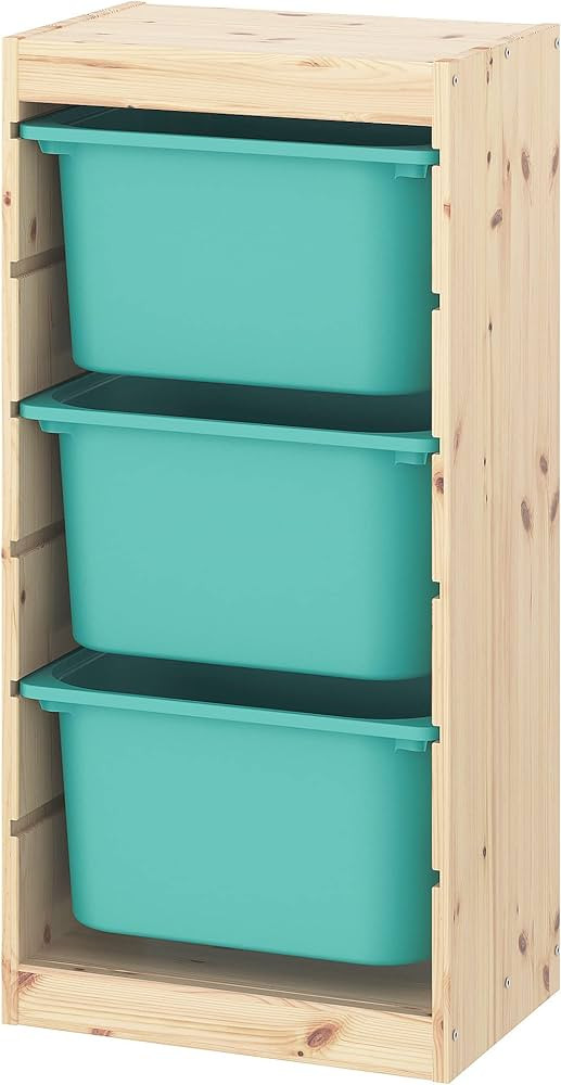 IKEA TROFAST Storage Combination with Boxes, 44x30x91 cm, Light White Stained Pine/Turquoise | Amazon (US)