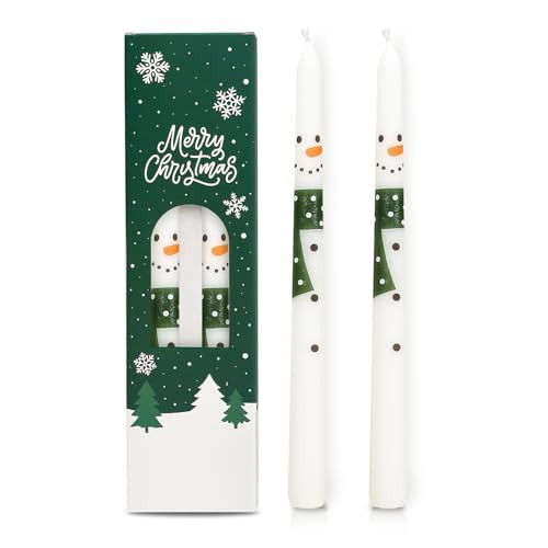 2 Pack Christmas Taper Candles, 10 Inch Unscented Candlesticks with Snowman Design for Holiday Table Centerpiece, Fireplace Mantel, Winter Weddings, Advent Displays, Seasonal Home Decor | Amazon (US)