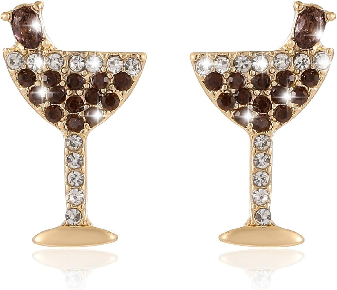 Martini Stud Earrings for Women | Mini Olive Coffee Martini Glass Strawberry Rhinestone Fruit Ear... | Amazon (US)