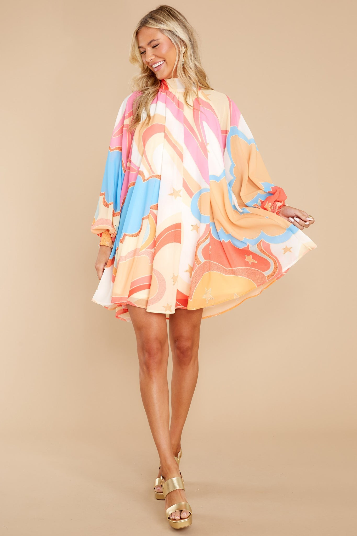 Purely Reminiscing Peach Multi Print Dress | Red Dress 