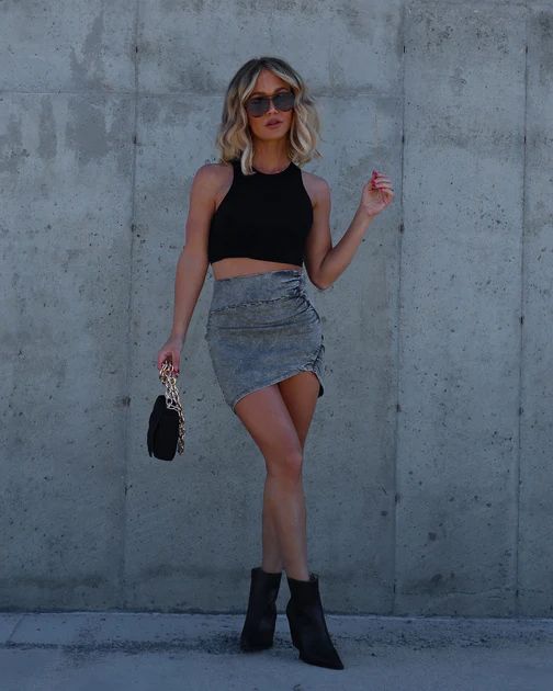 Our Prerogative Cotton Blend Mini Skirt - Washed Grey | VICI Collection