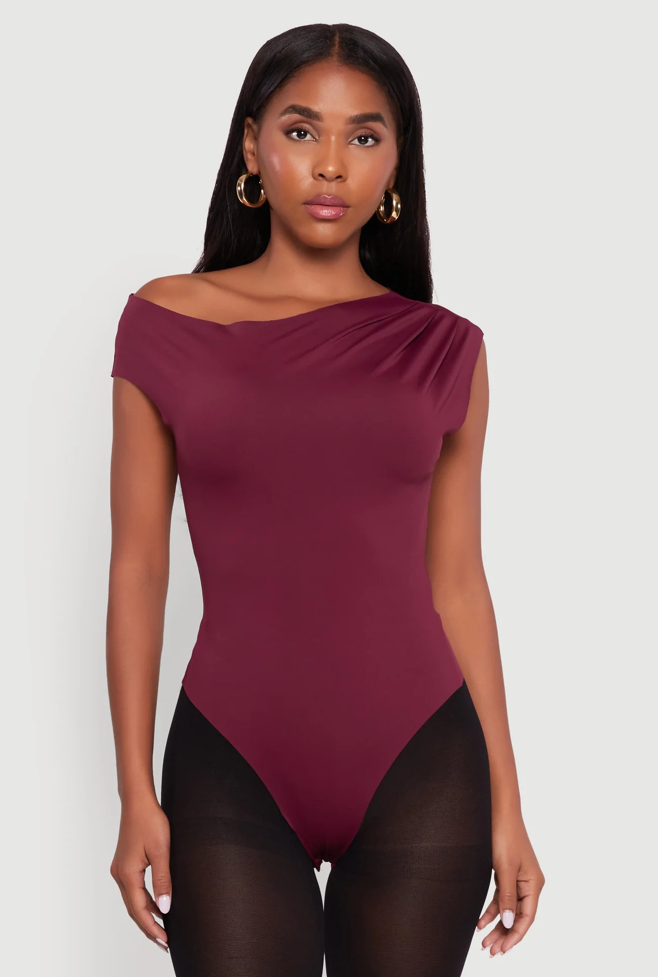 Trendy Asymmetrical Shoulder Ruched Bodysuit | Rainbow Shops