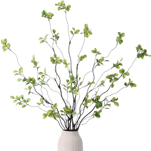 mizii 5pcs Artificial Greenery Stems 38in Realistic Faux Ficus Branches Long Stem with Green Leaves Fake Plants Eucalyptus Stems Greenery Decoration for Vase Table Room Home Indoor Decor (Green) | Amazon (US)