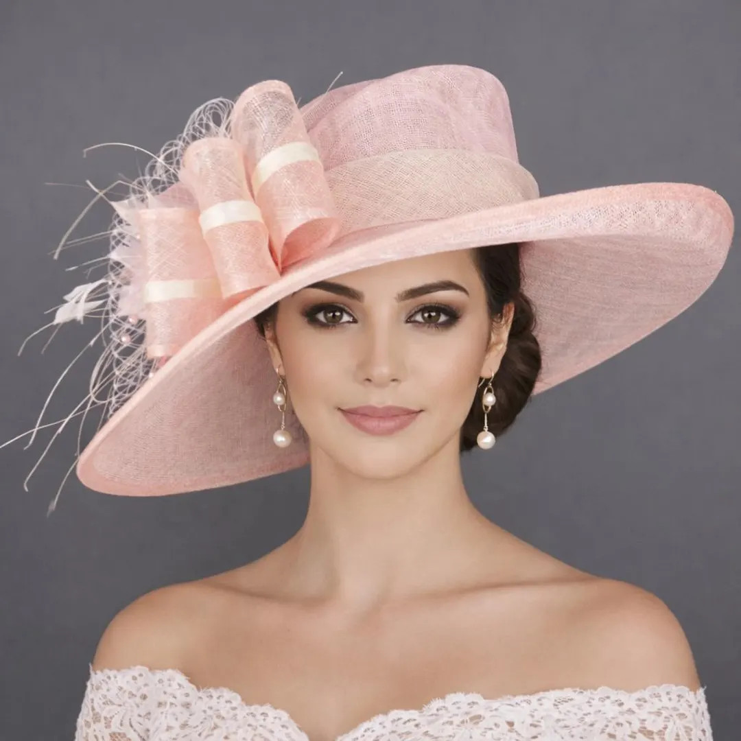 Baby Pink Ivory off White Wide Brim Kentucky Derby Hat, Ascot Hat for Wedding & Tea Party, Garden... | Etsy (US)