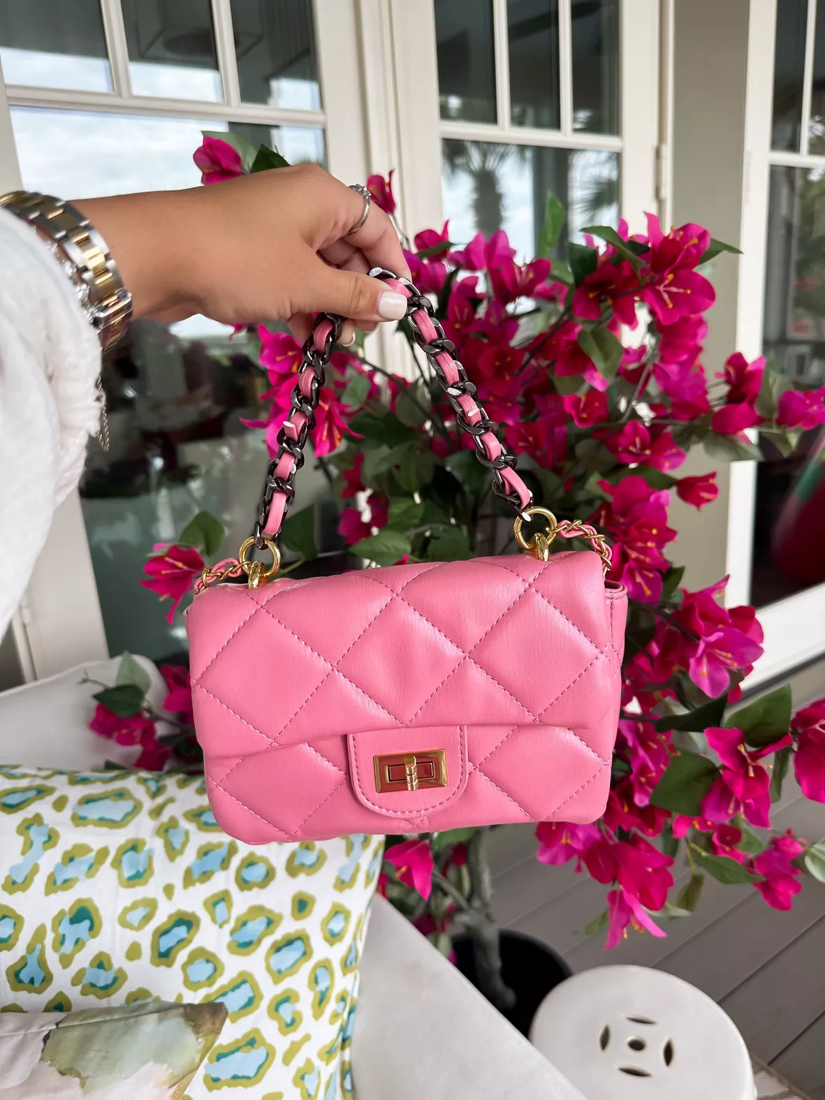 CHANEL, PINK QUILTED FLOWER FLAP MINI