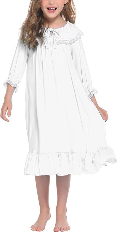 Ekouaer Girls Nightgowns Short Sleeve Sleepwear Comfy Princess Sleep Shirt for Kids Floral Pajama Dr | Amazon (US)