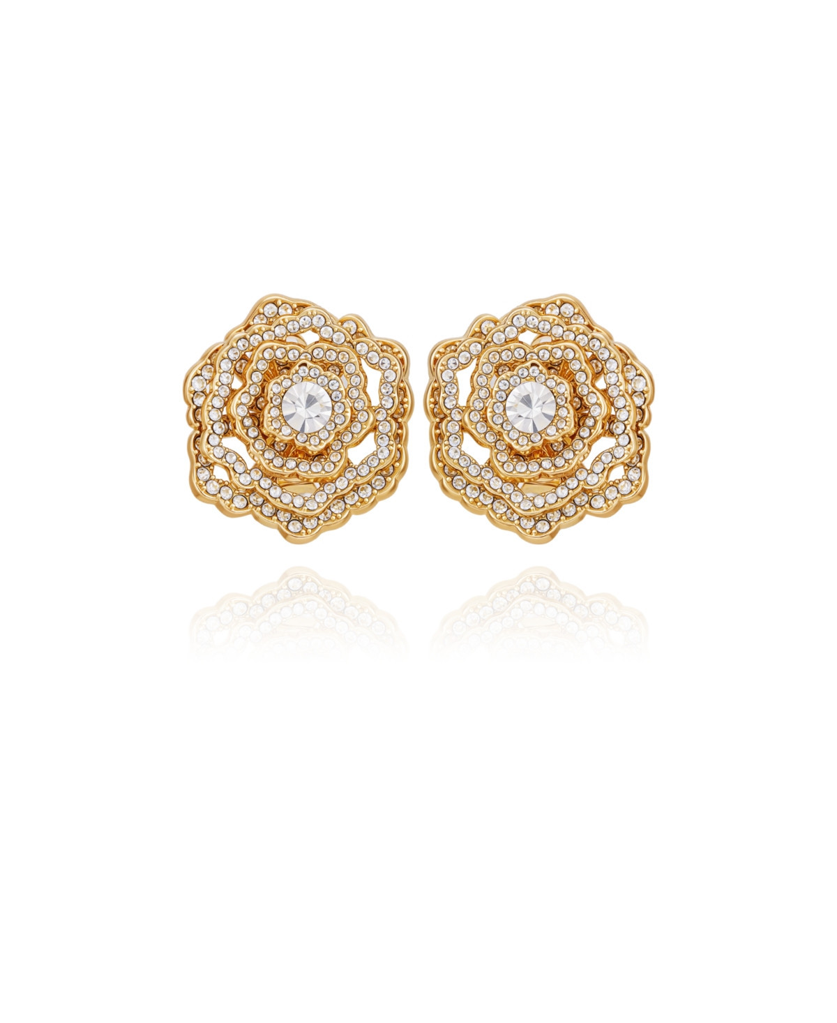 Guess Glass Stone Floral Stud Earrings - Gold Tone | Macy's