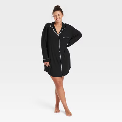 Women's Cloud Knit Notch Collar Long Sleeve NightGown - Auden™ | Target