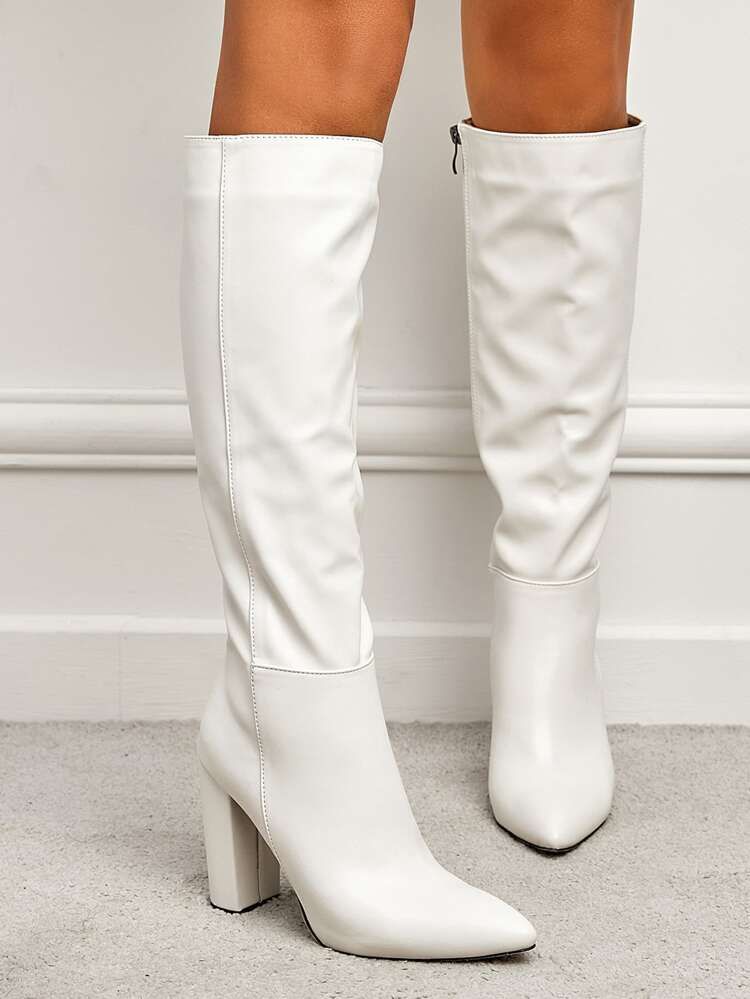 Minimalist Side Zipper Chunky Heeled Boots | SHEIN