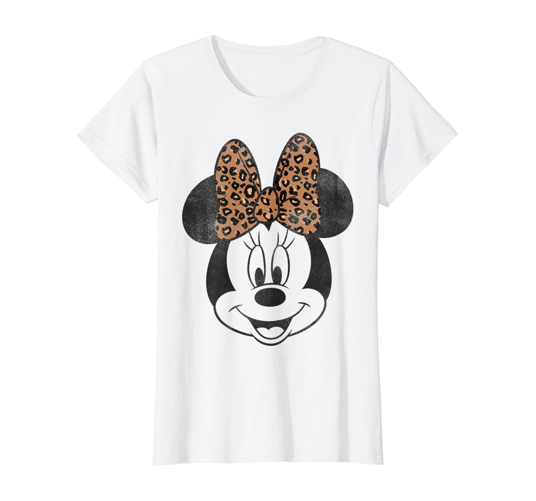 Disney Minnie Mouse Distressed Vintage Leopard Bow Portrait T-Shirt | Amazon (US)