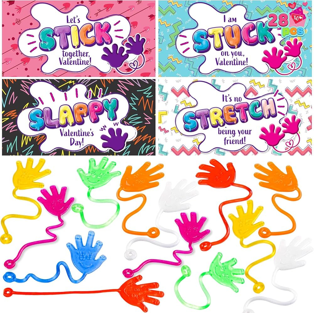 JOYIN 28 Packs Sticky Hands with Card Headers for Kids Party Favor, Classroom Exchange Prizes, Va... | Amazon (US)