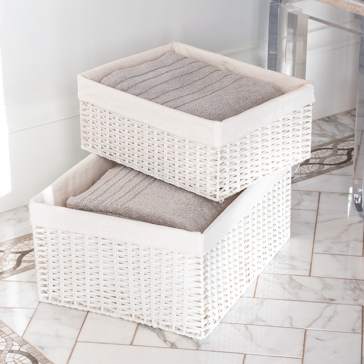 White Montauk Woven Rectangular Storage Bins | The Container Store