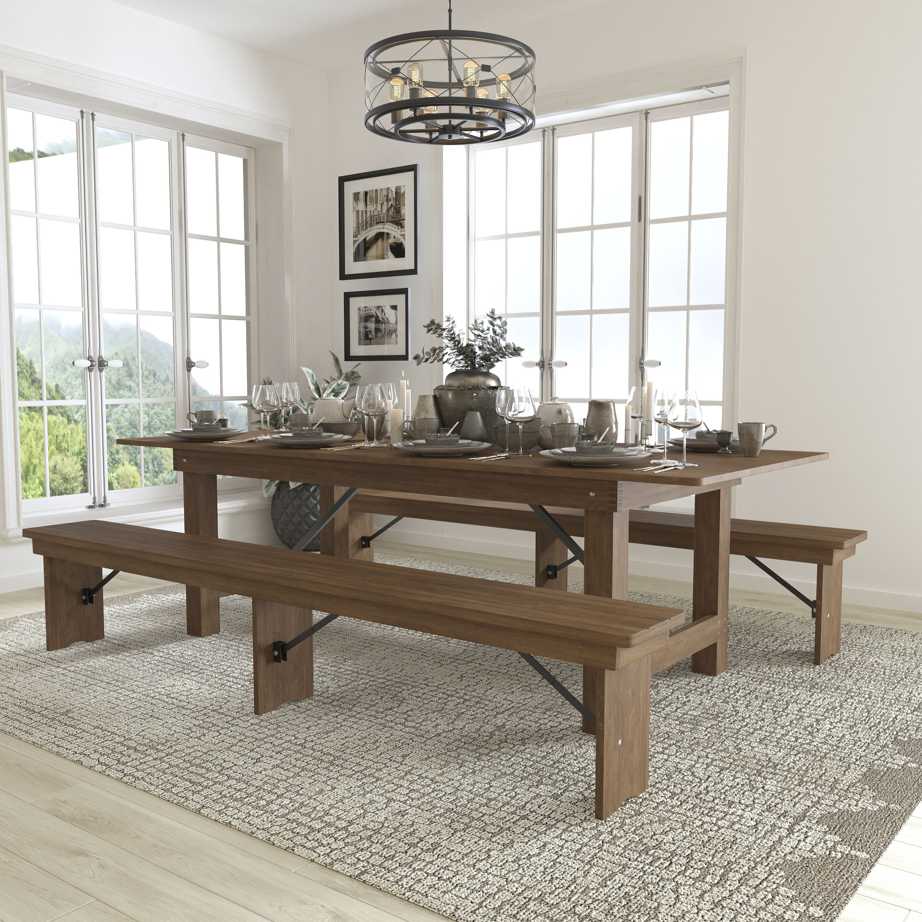 Flash Furniture Antique Rustic Rustic Dining Room Set with Rectangular Table ( Seats 6 ) in Brown | 889142221203 | Lowe's