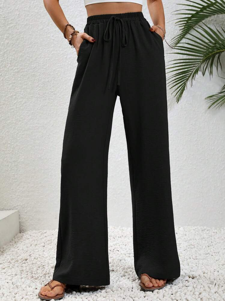 SHEIN LUNE Drawstring Waist Wide Leg Pants Fall Cloth For Women | SHEIN