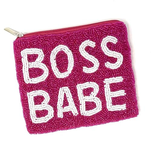 TWINE AND LOVE Boss Babe Beaded Pouch Purse, Pink Beaded Coin Purse, Coin Pouch Small Wallets Card Holder Bag, Boss Babe Card Case Wallet, Birthday Gift, CP0494 | Amazon (US)