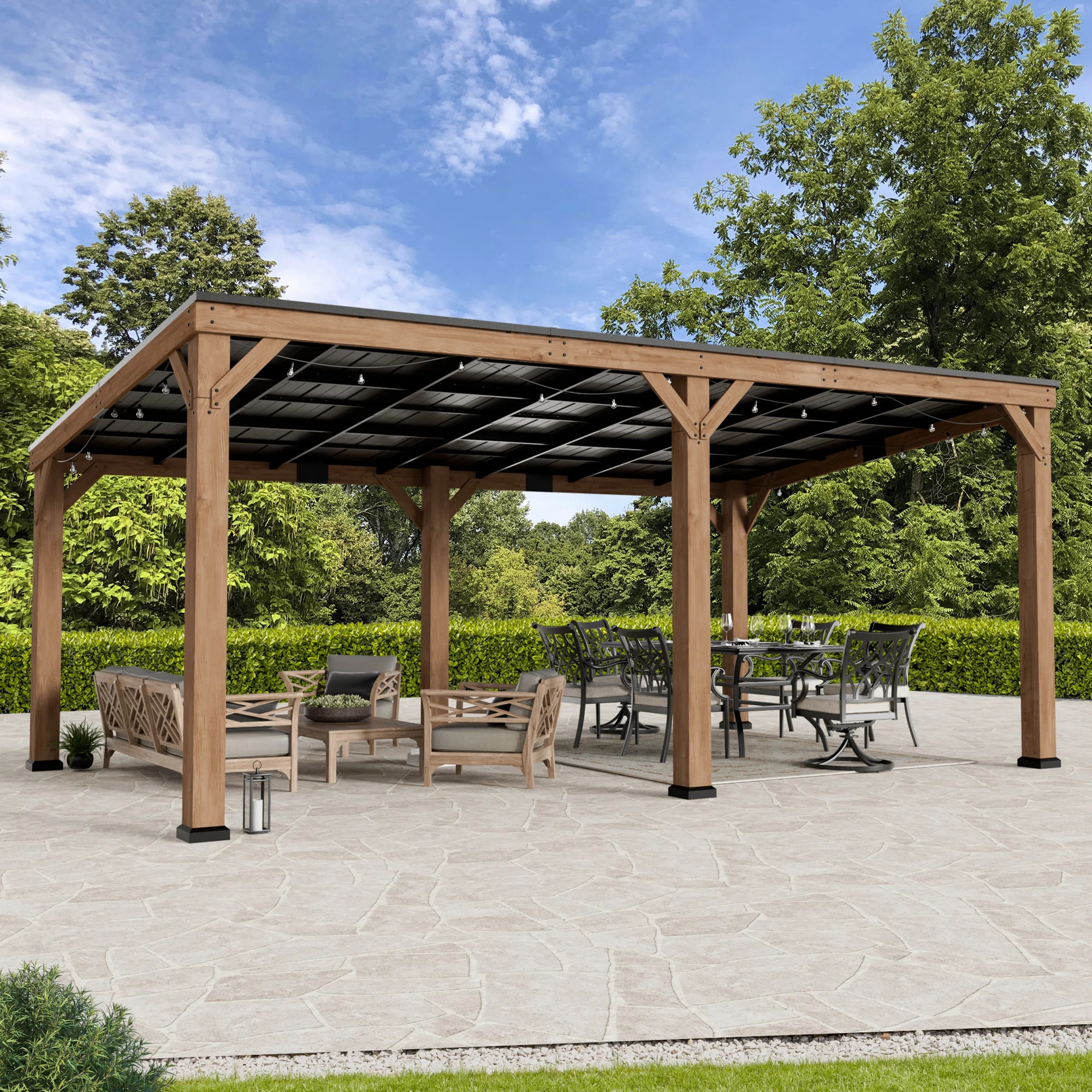 Supreme Premium Cedar Wood Hardtop Slop Roof Gazebo, Outdoor Pavilion Permanent Storage And Grill... | Wayfair North America