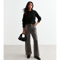 Women's Petite Brown Leopard Wide Leg Jeans New Look | New Look (UK)