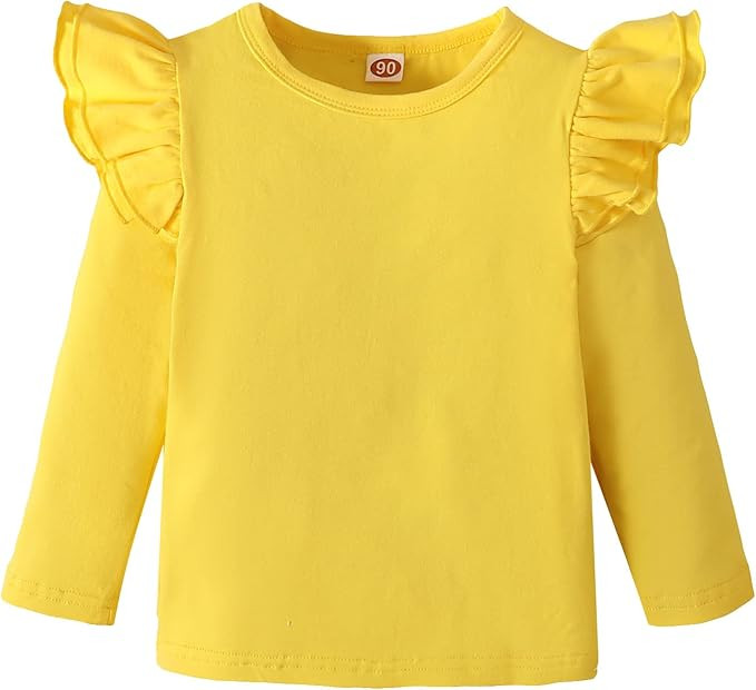 Sanpersonlin Toddler Baby Girl Solid Color T Shirt Kids Blouse Basic Plain Ruffle Top Cotton Casu... | Amazon (US)