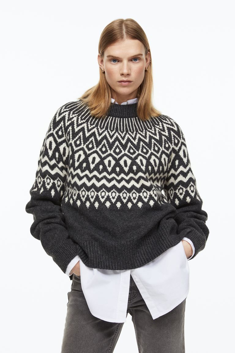 Jacquard-knit Sweater - Dark gray/patterned - Ladies | H&M US | H&M (US + CA)