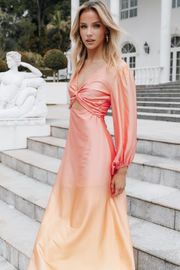 Crescent Long Sleeve Gradient Maxi Dress - Coral Gradient | Petal & Pup (US)