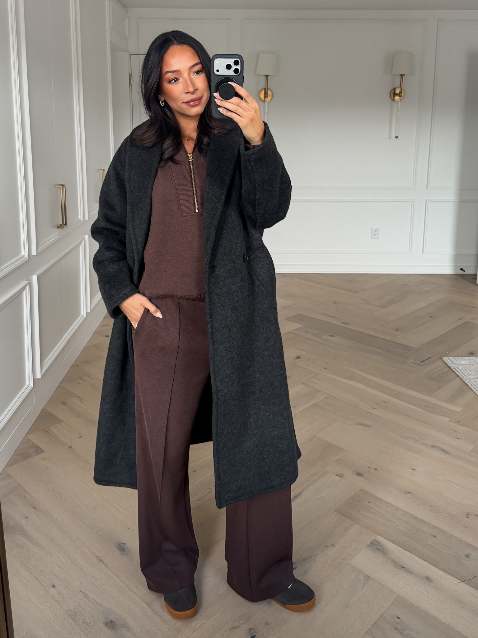 Casual outfit!! Wearing size M half-zip, size M wide leg pants and size M grey coat Winter outfit Winter fashion Loungewear Comfy outfit Matching set 

#LTKFindsUnder100 #LTKTravel #LTKSeasonal