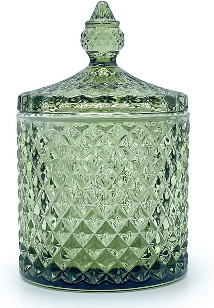 Colorful Glass Jar With Lid,Candy Cookie Jars,Jewelry Box,Christmas Decorative Jar(Olive Green) | Amazon (US)