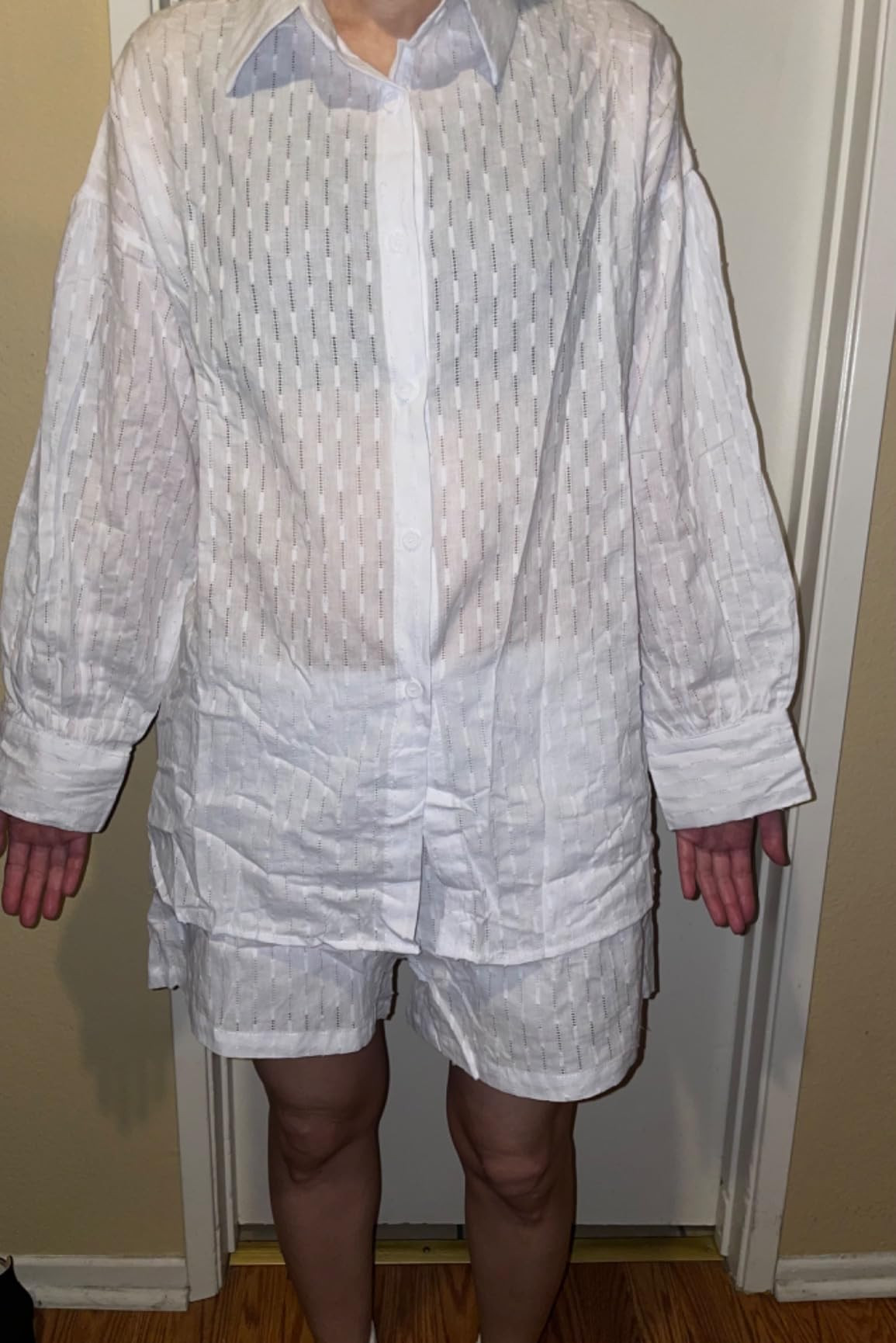 Meenew Women's 2 Piece Outfits Long Sleeve Button Down Shirts and Shorts Set Casual Lounge Set Sw... | Amazon (US)