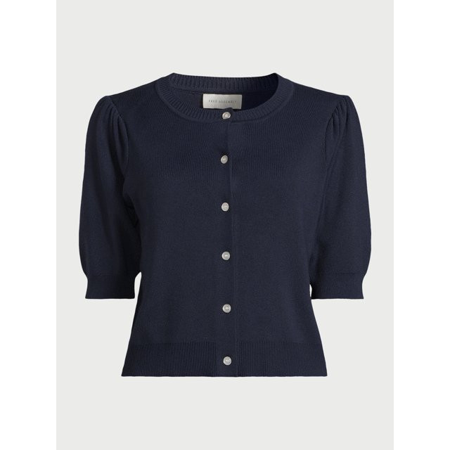 Free Assembly Women's Cardigan Sweater with Short Puff Sleeves, Midweight, Sizes XS-XXL | Walmart (US)