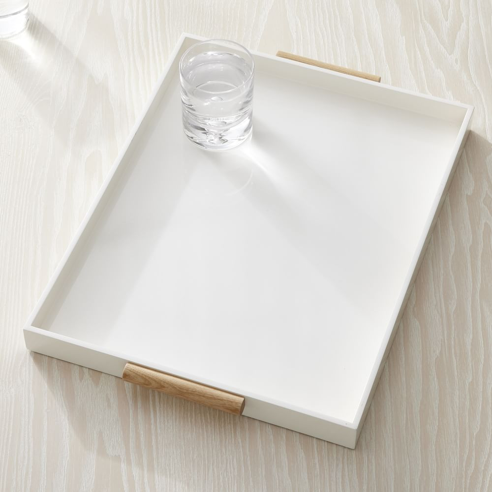Exposed Wood Barrel Handled Rectangular Tray, White Wash | West Elm (US)