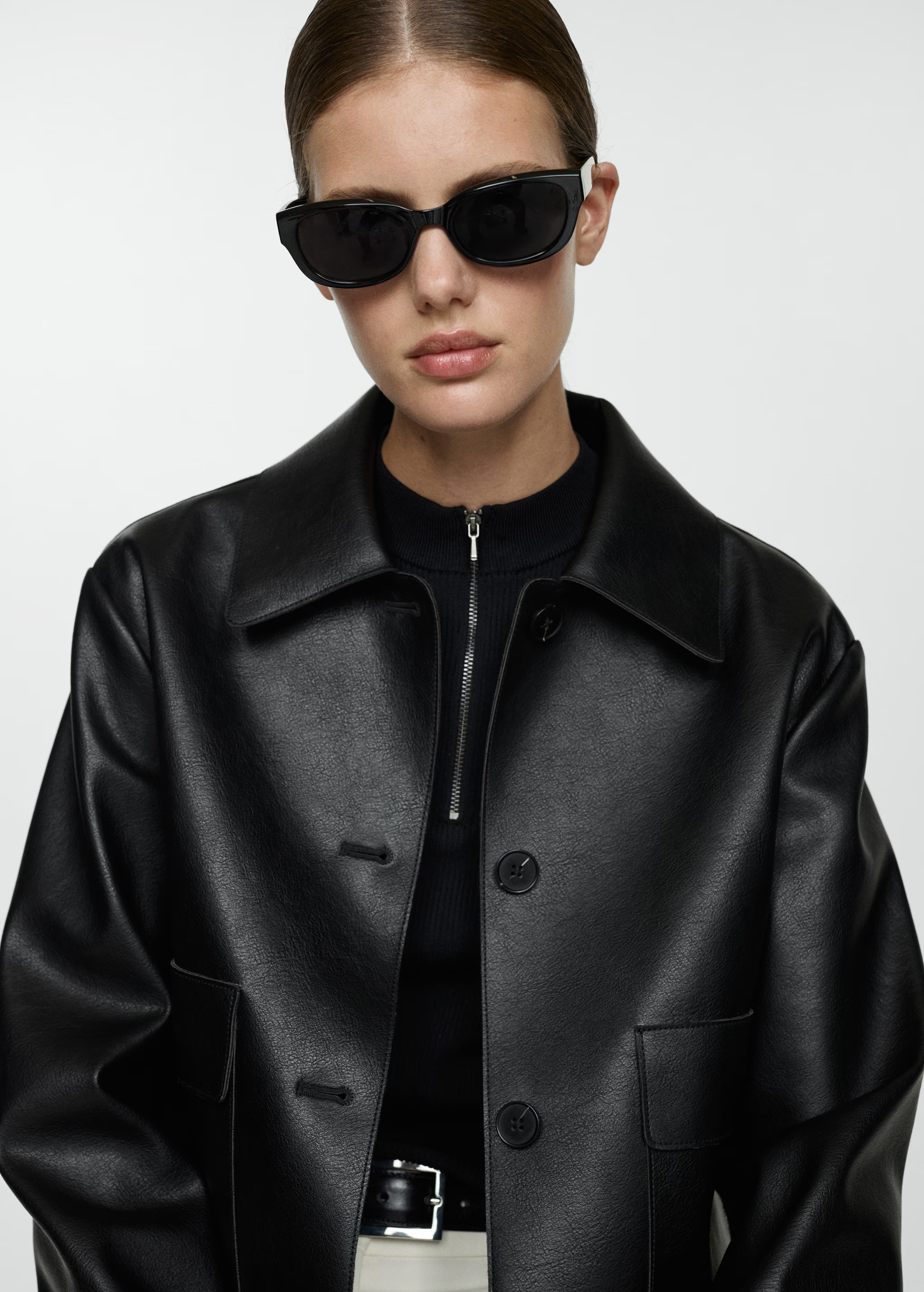 Leather-effect jacket with pockets - Women | MANGO USA | Mango (US/MX/AU)