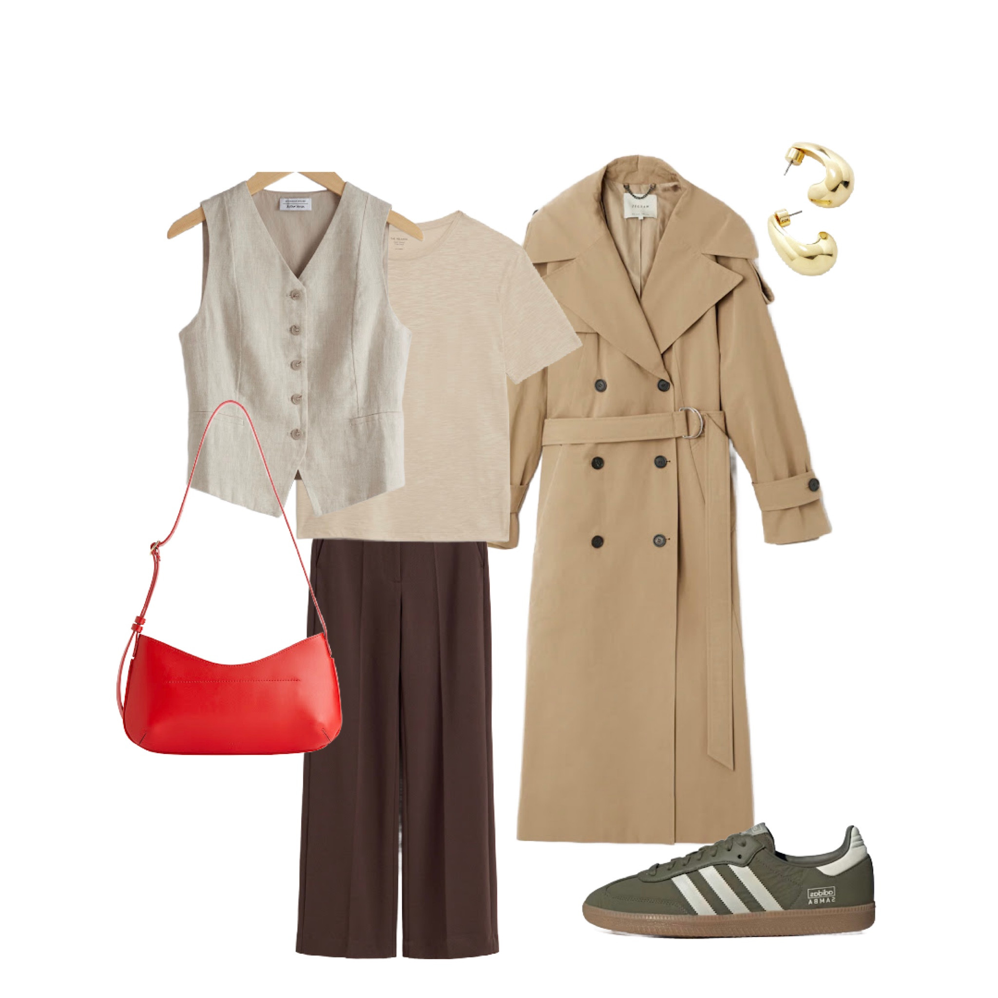 Spring Trench Coat - Look 2:
For cooler days layer a waistcoat over a Tee for extra warmth and add in a pop of warmth with a red bag ❤️

#LTKSeasonal #LTKover40 #LTKstyletip