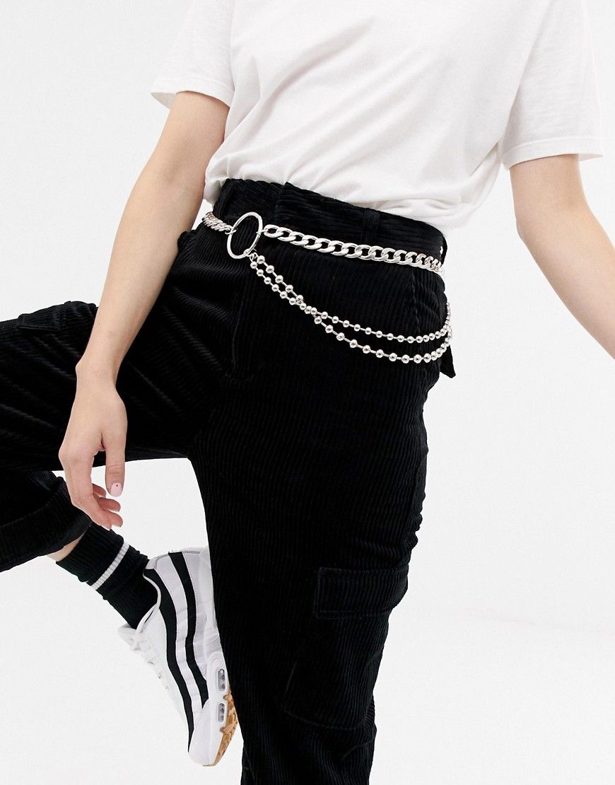 ASOS DESIGN chain & ball detail waist and hip belt - Silver | ASOS US
