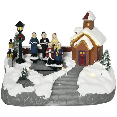 Mini Christmas Village Decor With Moving Choir, 8 Colorful Built-in Leds, Battery-operated Resin Tabletop Decoration With Eva Foot Pads For Entryway F | Wayfair North America