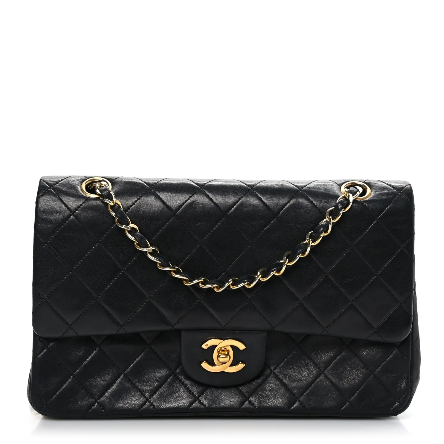 Lambskin Quilted Medium Double Flap Black | FASHIONPHILE (US)