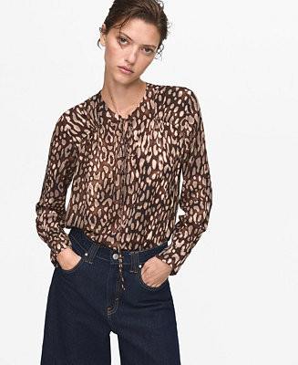 Women's Leopard Satin Tie Detail Blouse | Macy's