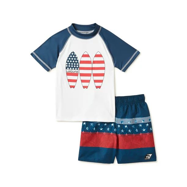 Laguna Boys Americana Short Sleeve Rash Guard & Swim Trunks, 2-Piece Set, Sizes 4-7 | Walmart (US)